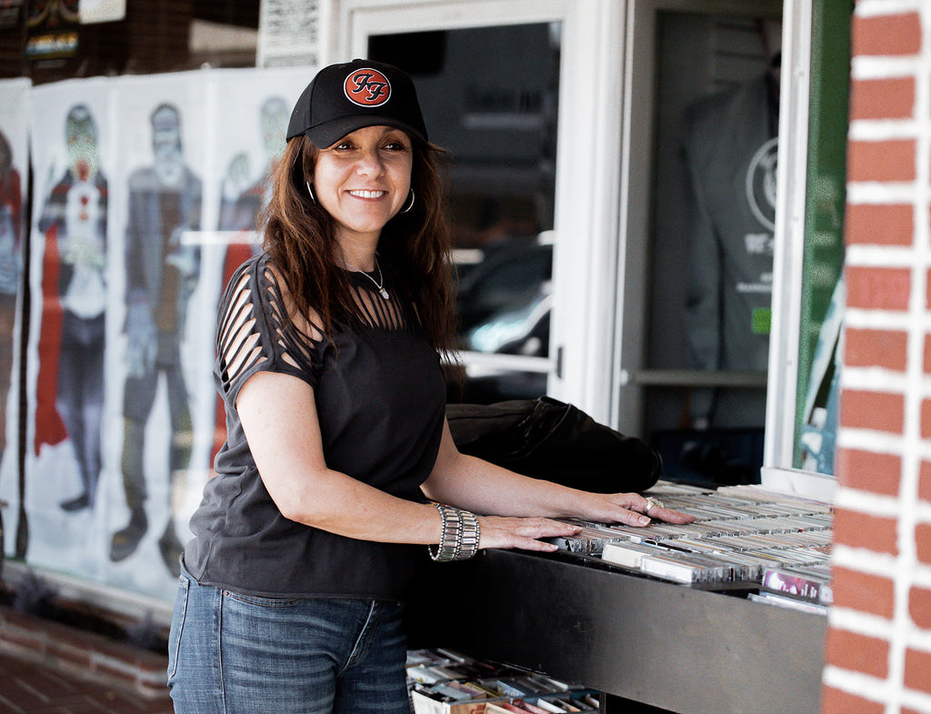 Woman wearing a Foo Fighters Baseball hat | Rock & Roll Jane | Officially licensed band tees and accessories