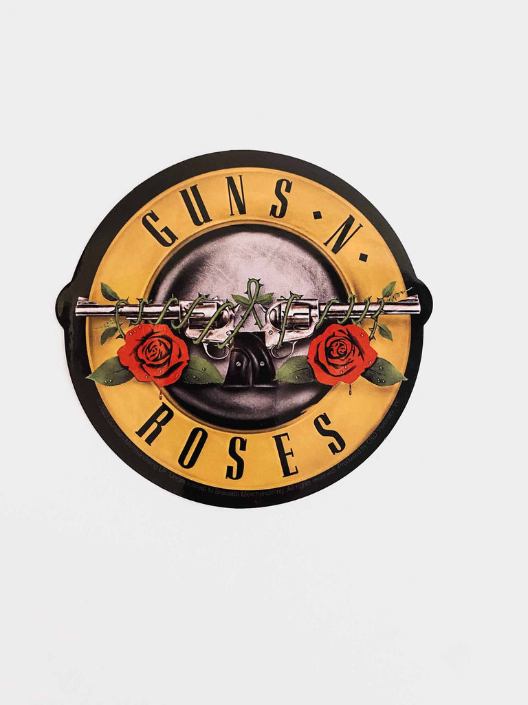 Officially licensed Guns N' Roses round bullet logo sticker available at Rock & Roll Jane.