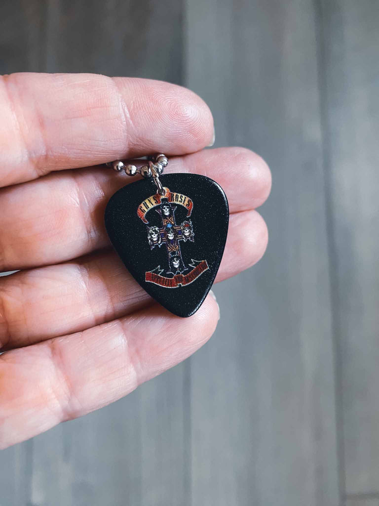 Guns N' Roses guitar pick necklace | band merchandise | Rock & Roll Jane | Officially licensed band tees and band merch