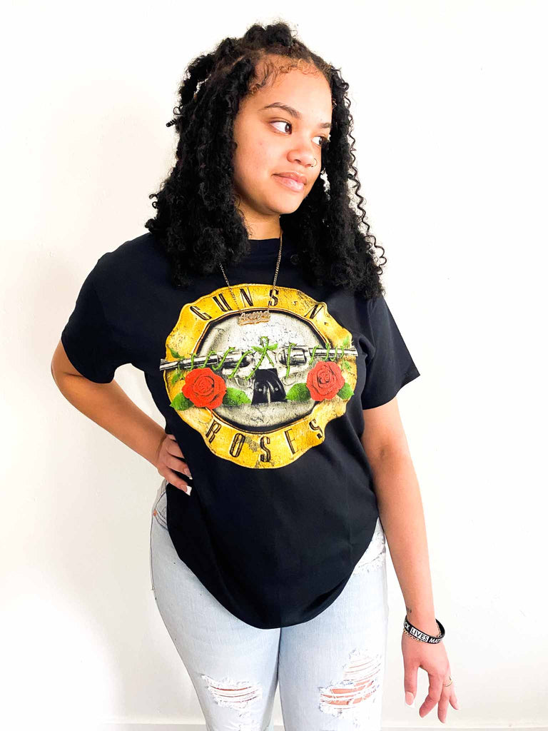 Guns N' Roses Distressed Bullet logo t-shirt | Officially licensed band tee | band merch | Available at Rock & Roll Jane