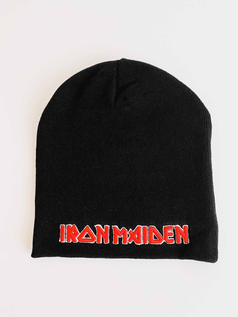 Iron Maiden black knit beanie with red embroided logo on the front | 100% cotton | officially licensed merchandise | Available at Rock & Roll Jane