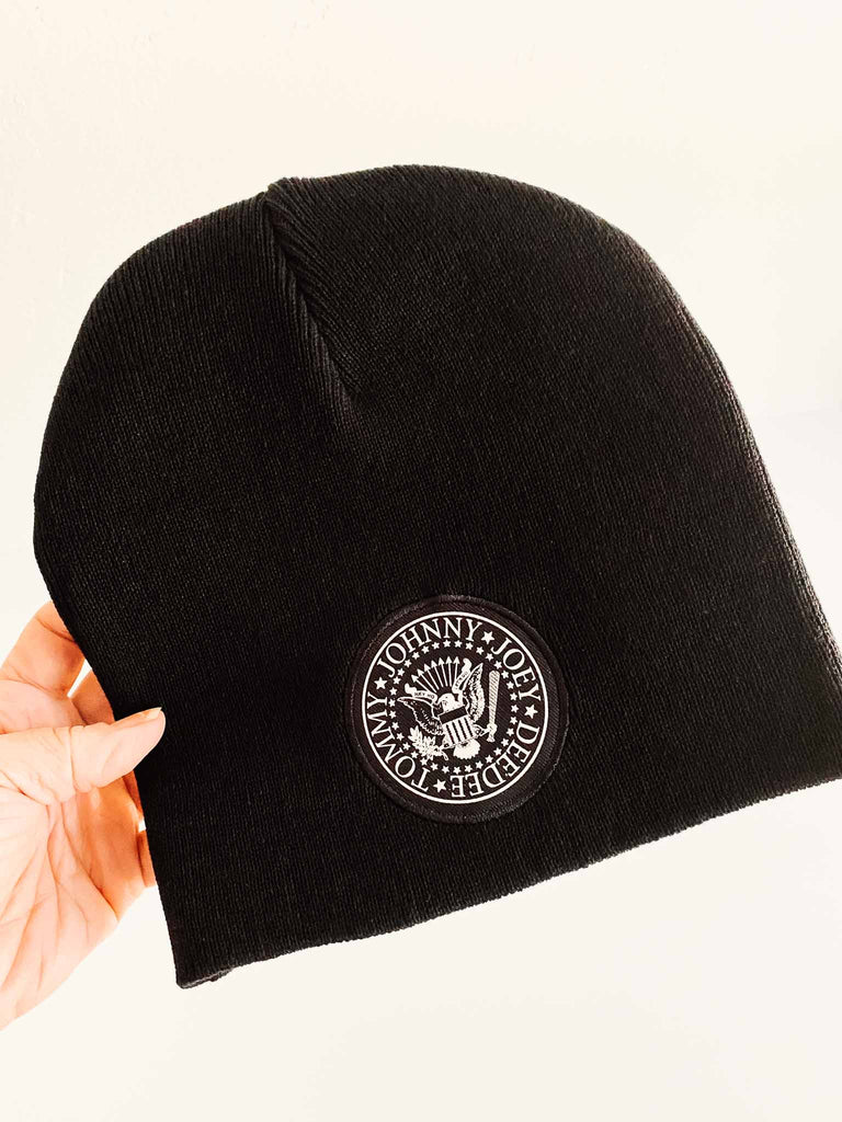 Ramones Black beanie 100% cotton with embroidered presenential seal on front and logo on back | Officially licensed merchandise | Available at Rock & Roll Jane