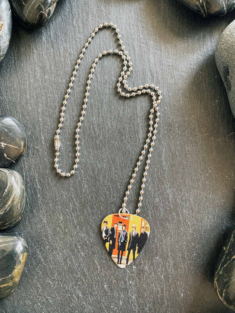Rolling Stones guitar pick necklace | 18" ball chain with extra cord | Available at Rock & Roll Jane | Officially licensed band tees and merch