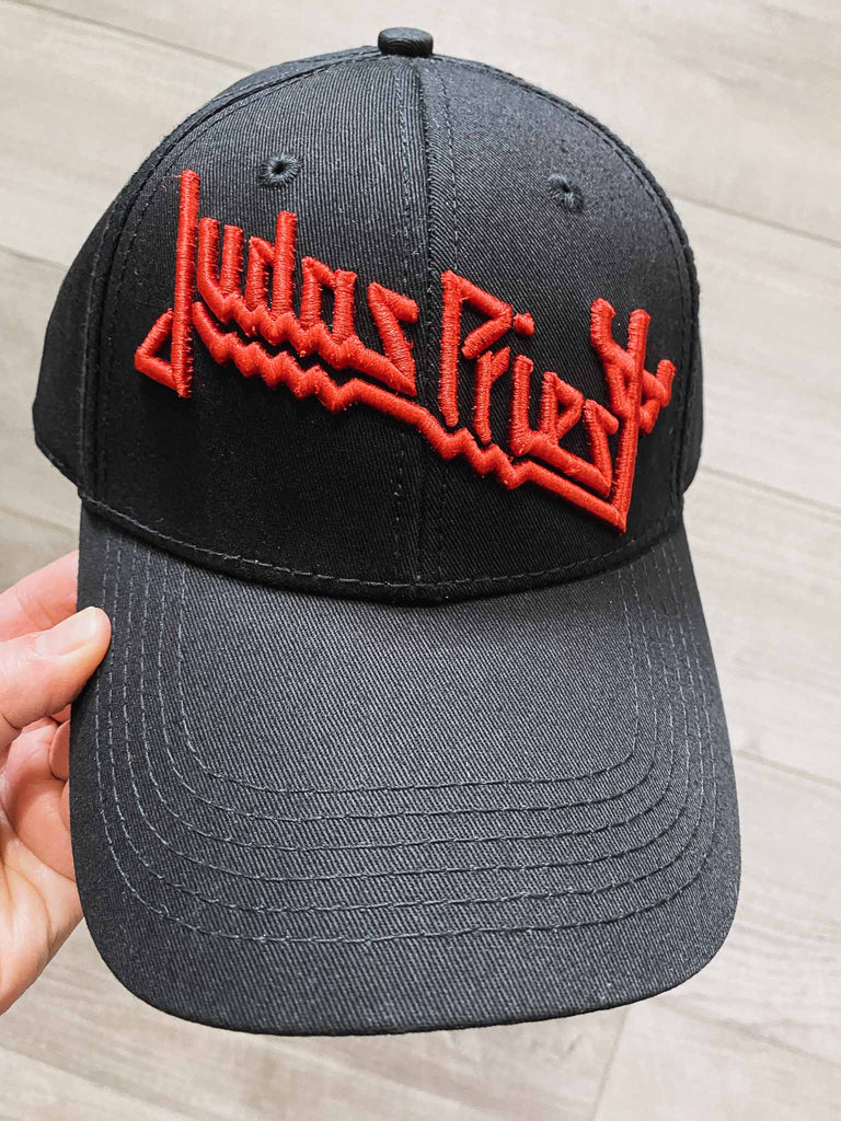 Judas Priest officially licensed black baseball cap with red embroidered logo | Officially band merch | Rock & Roll Jane