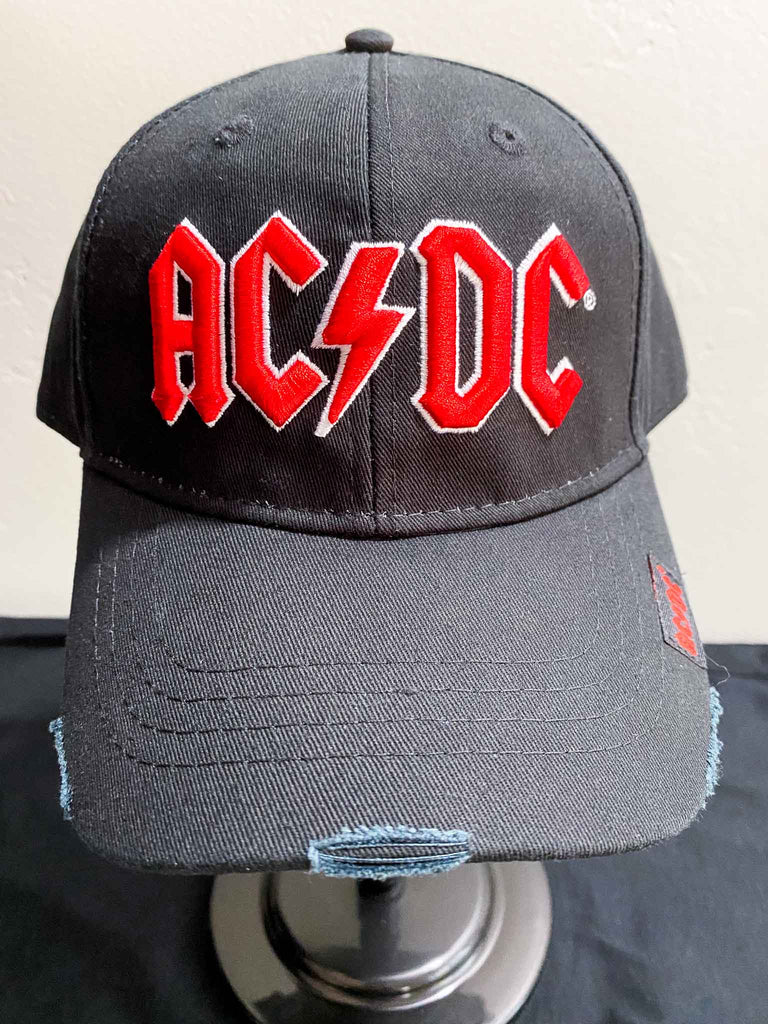 AC/DC baseball cap | Red Thunderbolt logo black distressed cap | Official merchandise | Rock & Roll Jane