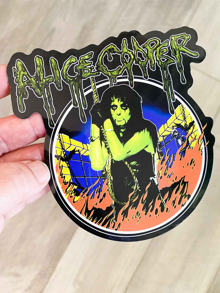 Alice Cooper In Flames Vinyl Sticker | officially licensed merchandise | Rock & Roll Jane