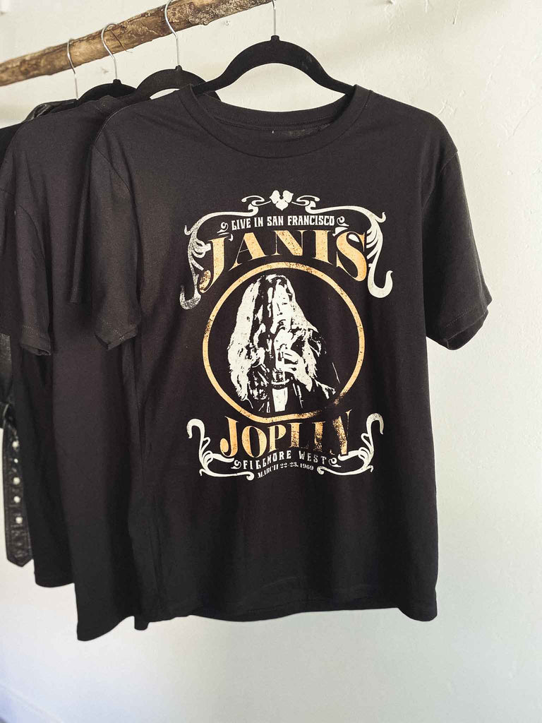 Janis Joplin Live in San Francisco Black short sleeve t-shirt | Officially Licensed Band tee | Rock & Roll Jane