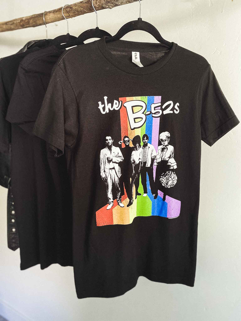 The B-52s Retro Rainbow Adult Black Band T-Shirt | Officially Licensed Band tee | Rock & Roll Jane
