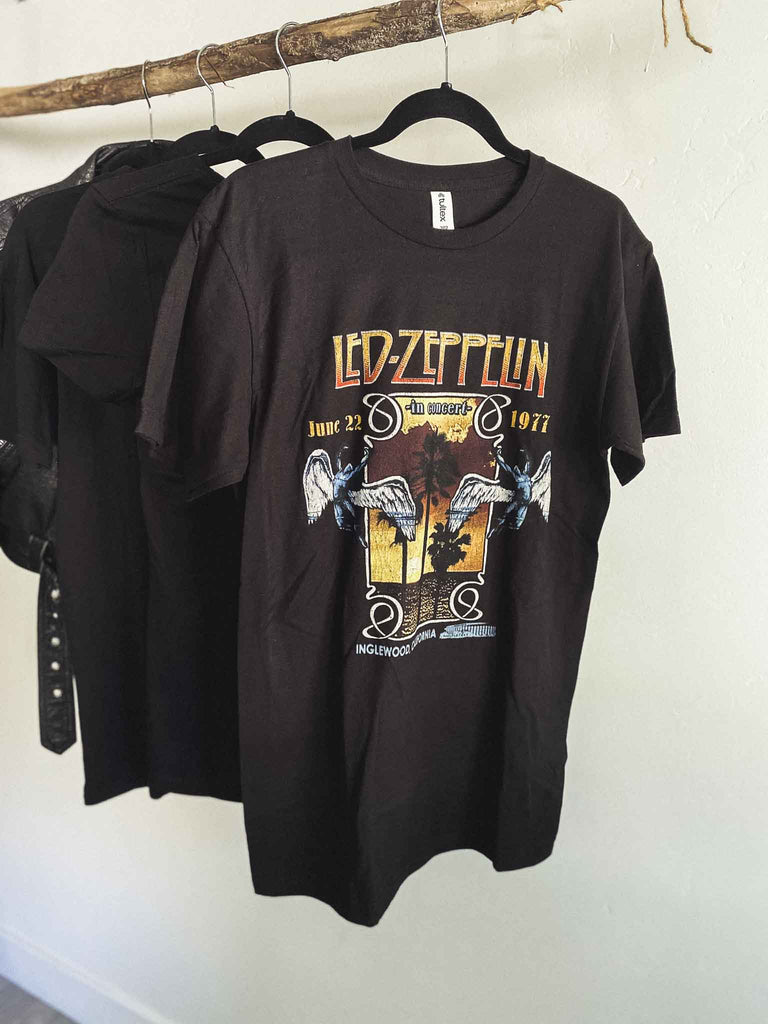 Led Zeppelin Inglewood California 1977 Concert Black T-Shirt | Officially licensed band tee | Classic Rock | Rock & Roll Jane