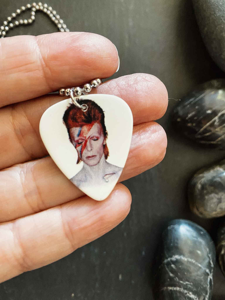 David Bowie Guitar pick necklace from Aladdin Sane | Band merch and Jewelry | Rock & Roll Jane