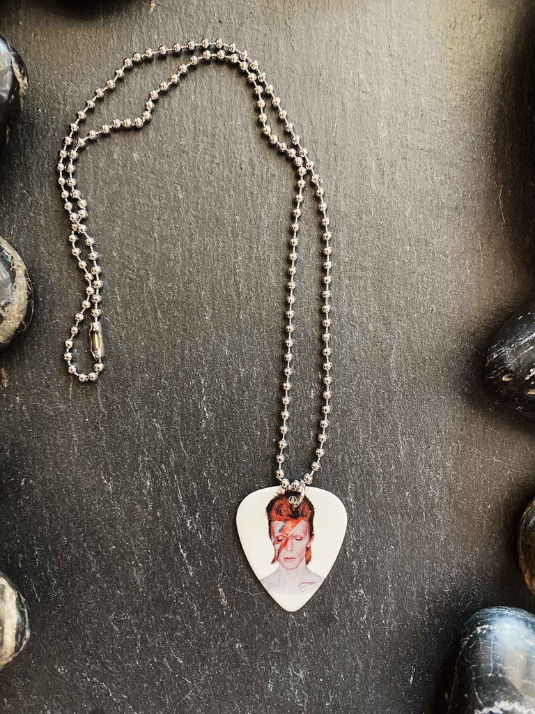 David Bowie Guitar pick necklace from Aladdin Sane | Band merch and Jewelry | Rock & Roll Jane