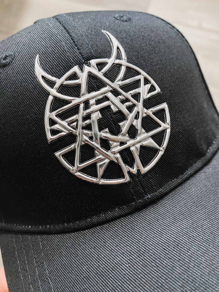 Disturbed Silver Icon and Logo Black Baseball hat | Officially licensed band merch | Rock & Roll Jane
