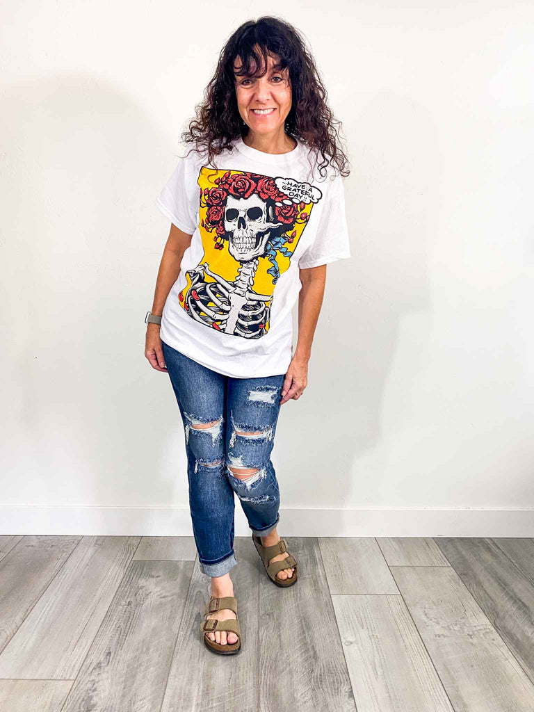 Grateful Dead Pop Art Bertha Have A Grateful Day White Short Sleeve Band T-Shirt | Officially Licensed band tee | Rock & Roll Jane