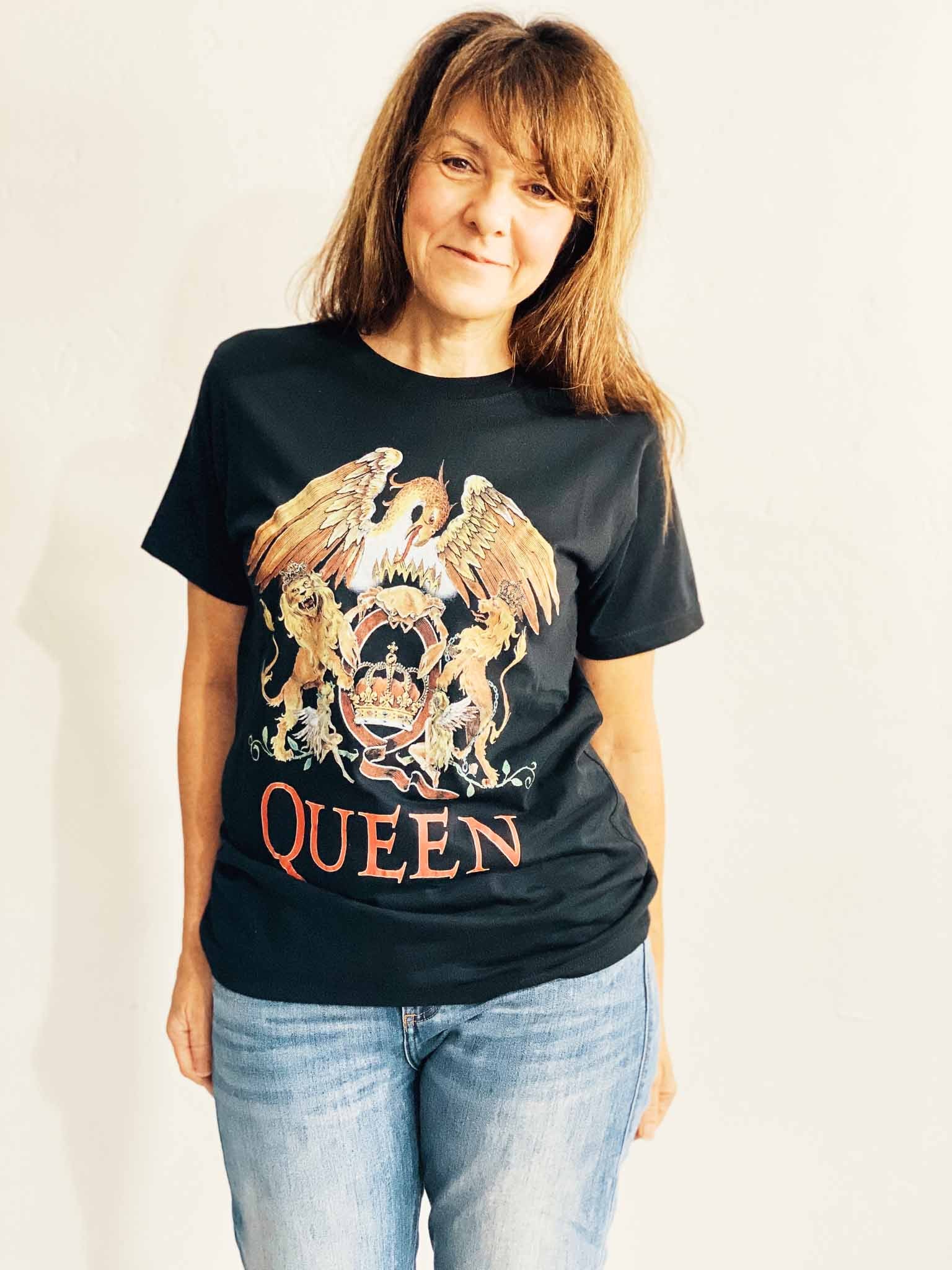 Official Queen T Shirt Classic Crest Black Classic Rock Band