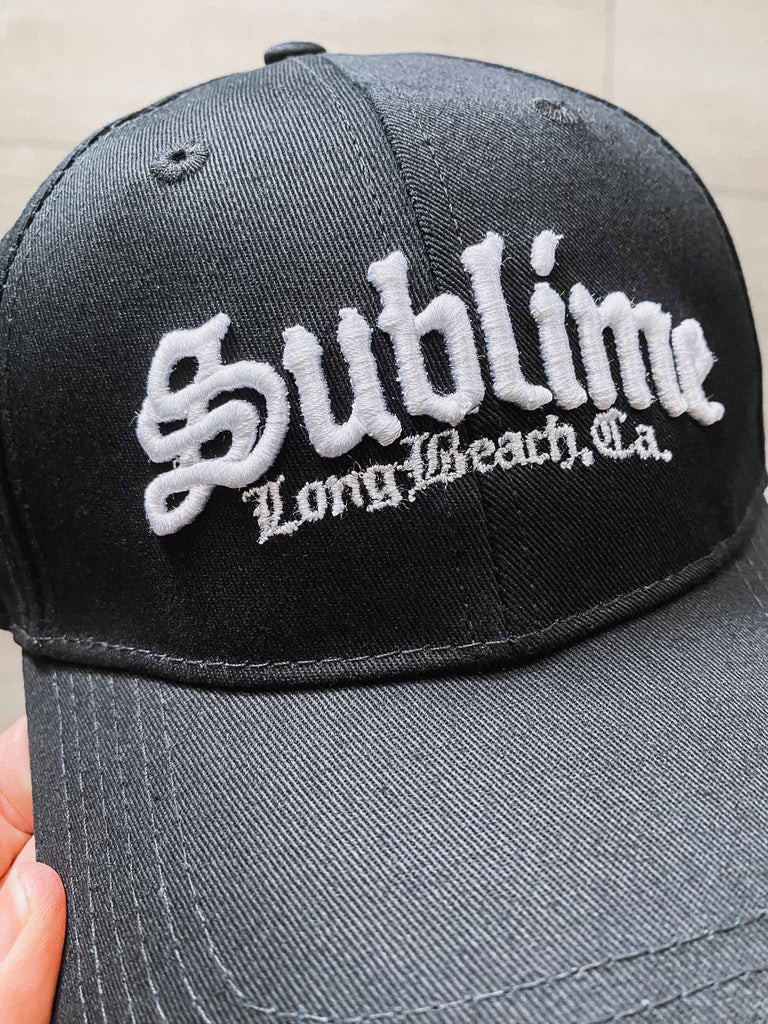 Sublime officially licensed black baseball cap with embroidered logo in white | official band merch | Rock & Roll Jane